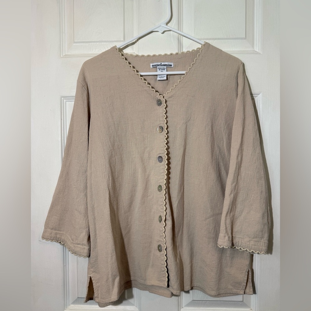 Serengeti Beige Button-Down Shirt 100% Cotton
